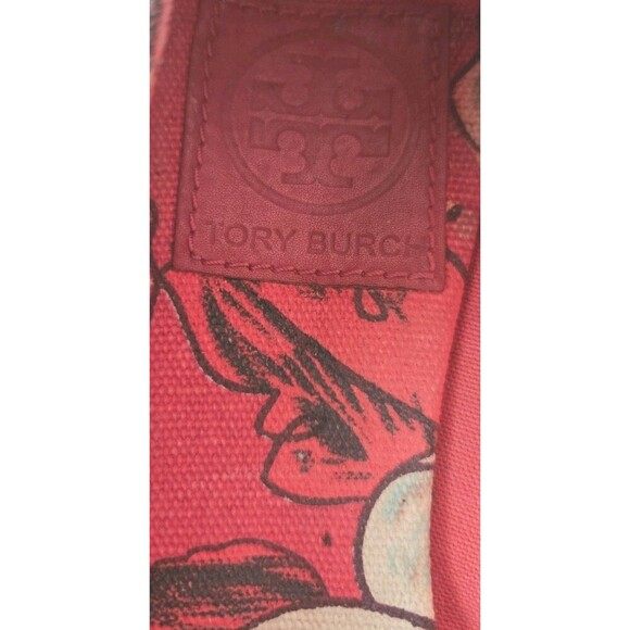 Tory Burch Tasmin Red Floral Print Espadrille Flats Canvas Jute Sole Women's 7B - Picture 4 of 9